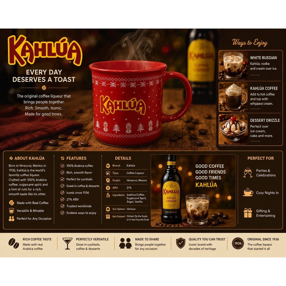 Kahlua Red Holiday Coffee Mug Fair Isle Snowman Snowflake Christmas Ceramic